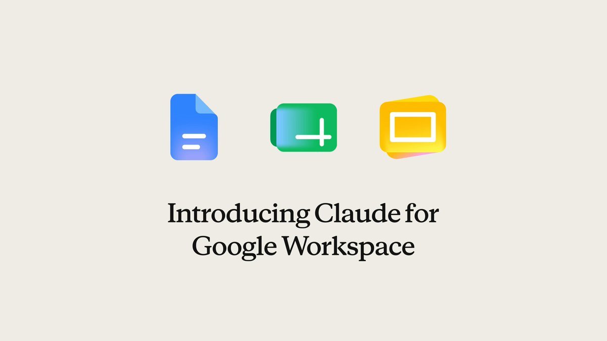 Image de la vidéo d’annonce : icônes de Google Docs, Sheets et Slides au-dessus du texte Introducing Claude for Google Workspace